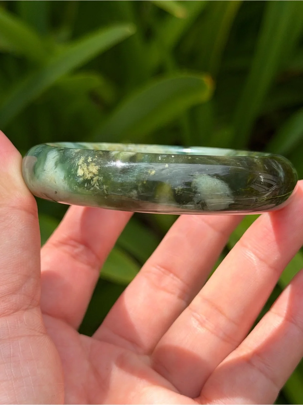 57mm inner diameter chunky green xiuyu jade bangle‎ 1736